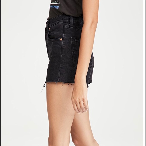 Levi’s Ribcage Shorts Black New High Rise Denim - Picture 3 of 4